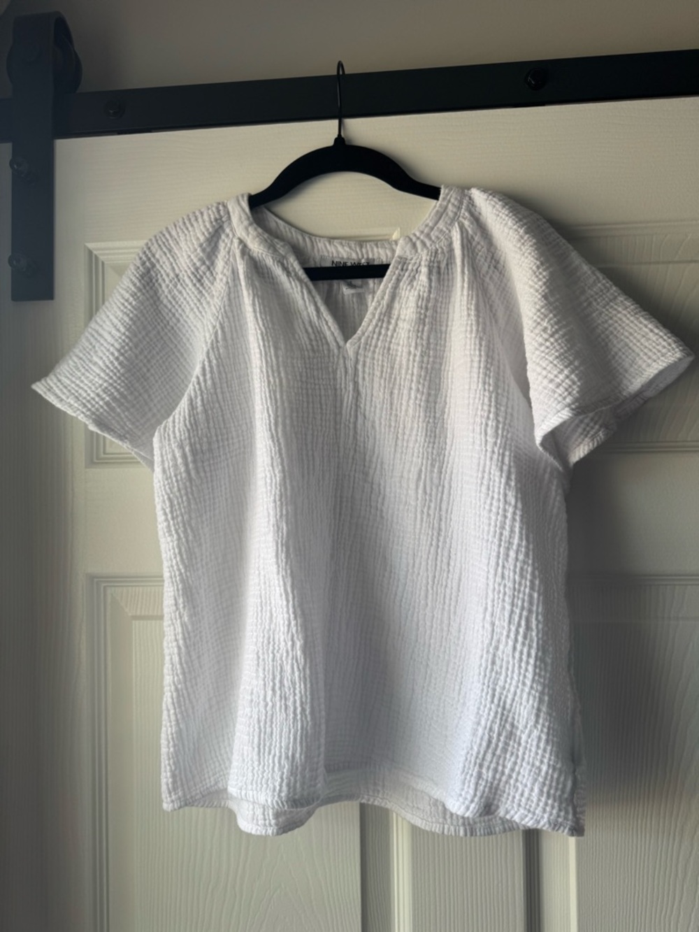 Nine West Cotton Gauze Top Women’s Small White Short Sleeve Lightweight